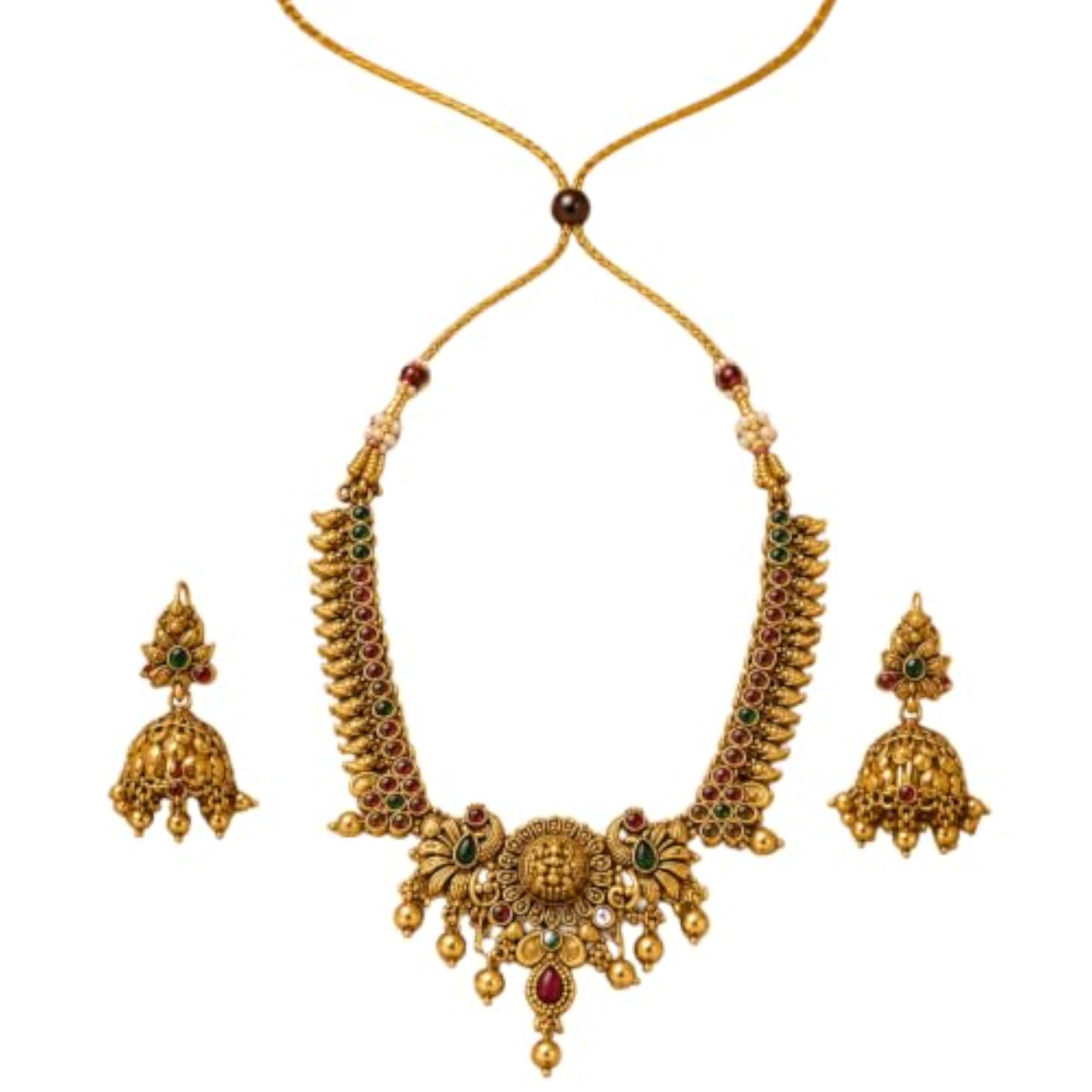 Antique Gold Plated Temple Jewellery Necklace Set, Traditional Gift